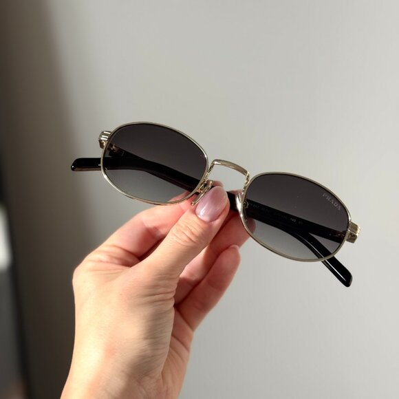 Prada Women Sunglasses Gold Grey Gradient Oval PRB53S ZVN02C NEW AUTHENTIC - Picture 3 of 14